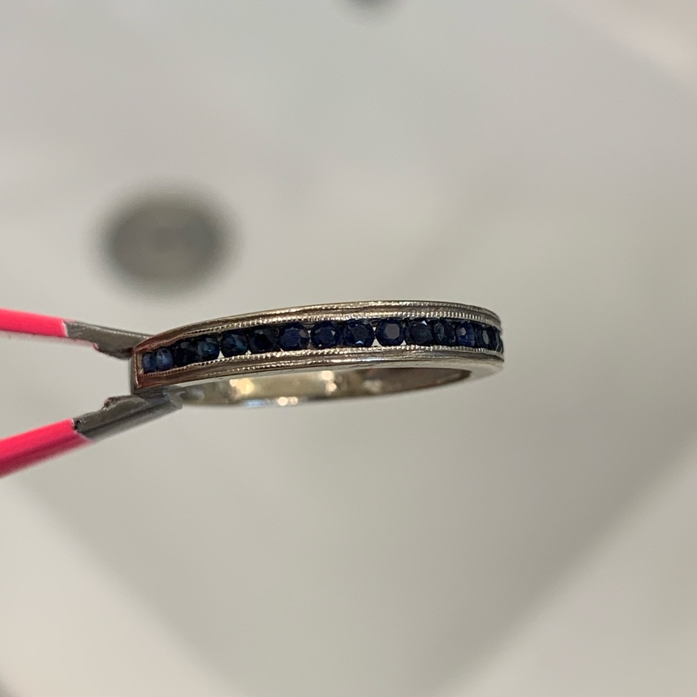 10K White Gold, Blue sapphire wedding band